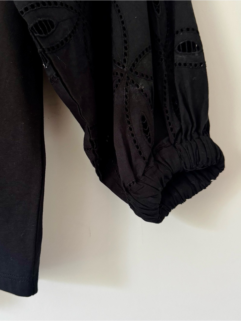 Anthro Calligraphie 3/4 Sleeve Eyelet Cotton Peasant Top, Black – Size Small - Picture 4 of 7